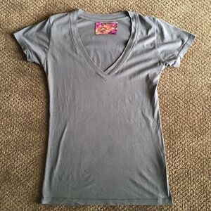 Nation V Neck Grey Basic T-Shirt